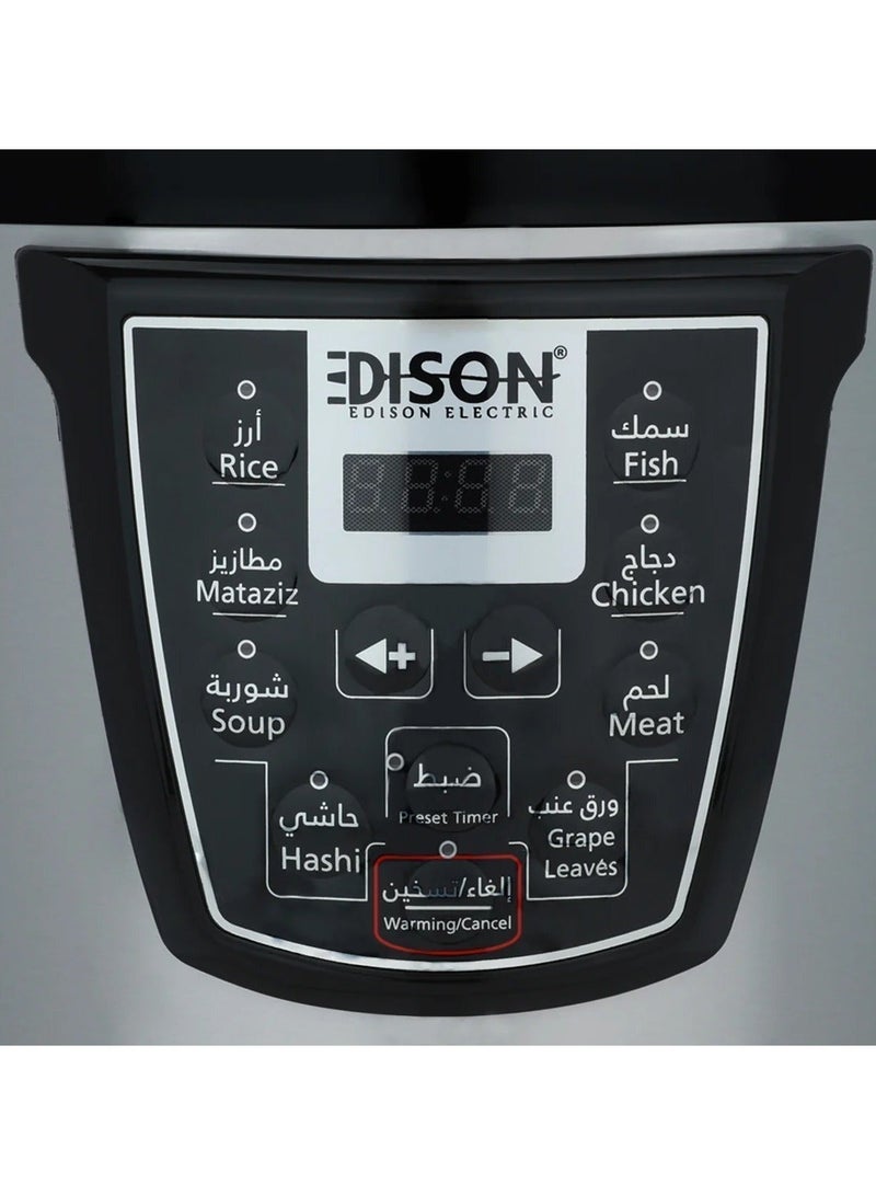 اديسون قدر ضغط كهربائي إديسون، وعاء داخلي تيفال، 1600 واط، 10 لتر، 8 وظائف طبخ، VT-1002D - فضي اسود - Image 3